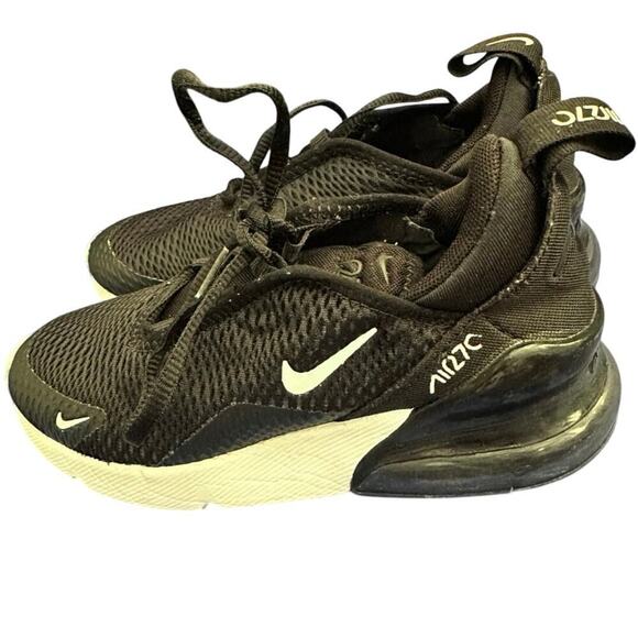 Nike Black White Air Max 270 Lace Up Sneaker Shoes Size 1Y - Picture 2 of 7